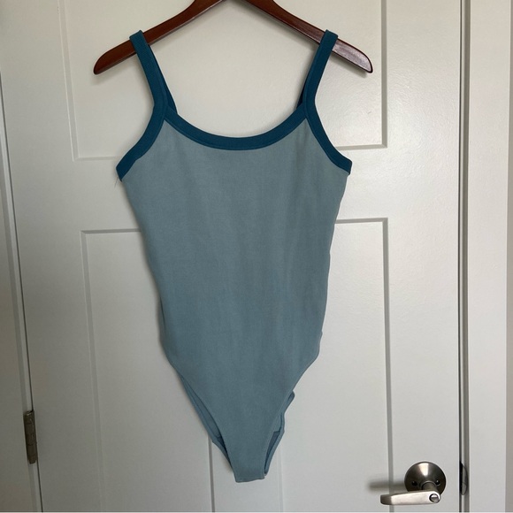 Everlane Seaglass Ribbed 2 Tone Blue Bodysuit - M Medium - NWOT - Picture 1 of 6